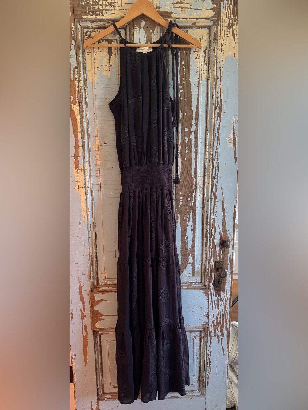 Love Stitch Black Halter Embroidered Maxi Dress
